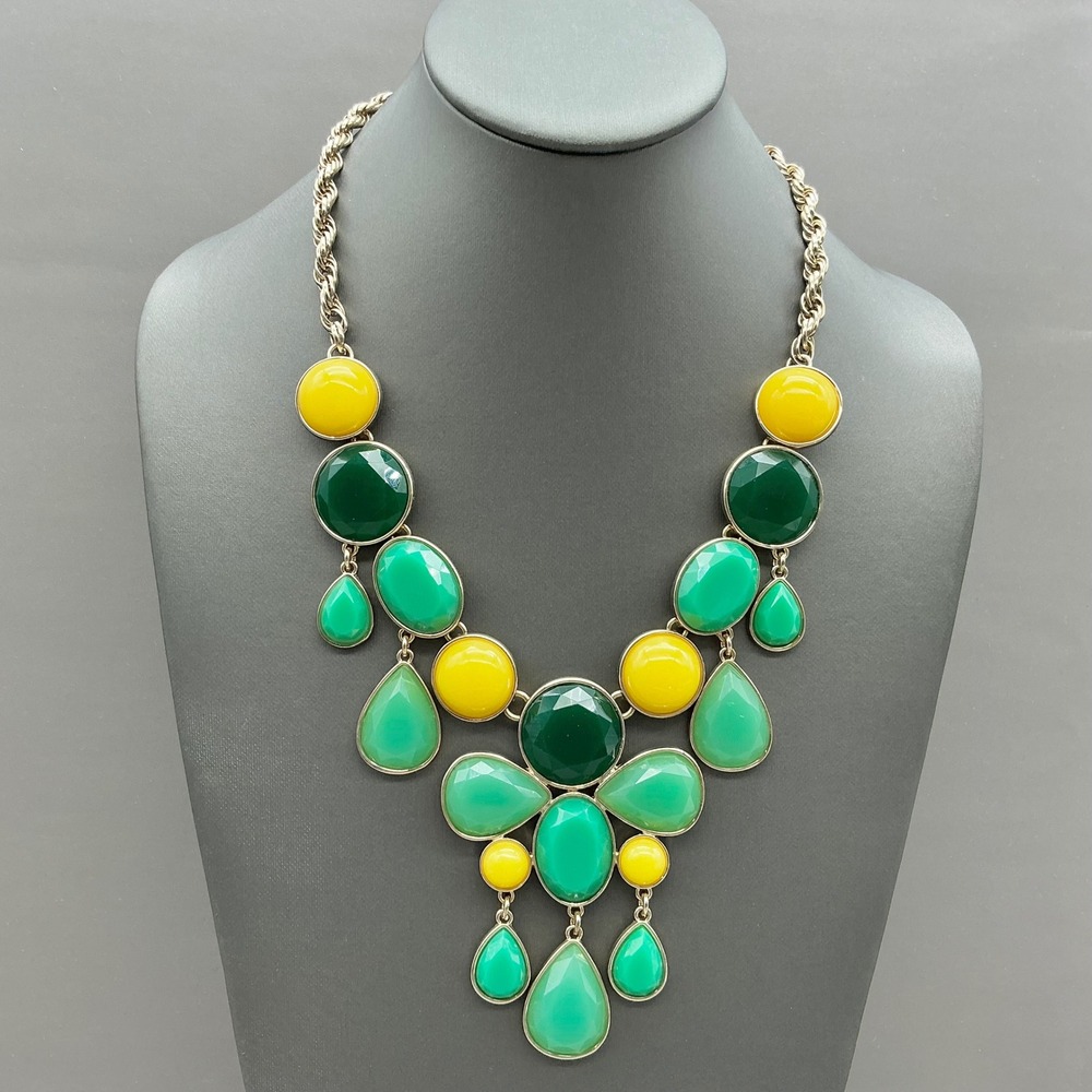 Banana‎ Republic Necklace Womens Gold Tone Green Yellow Bib Statement 20 Inch